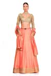 Buy_Rocky Star_Coral Raw Silk Embroidered Sequins V Neck Lehenga Set For Women_at_Aza_Fashions