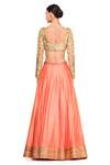 Shop_Rocky Star_Coral Raw Silk Embroidered Sequins V Neck Lehenga Set For Women_at_Aza_Fashions