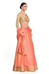 Rocky Star_Coral Raw Silk Embroidered Sequins V Neck Lehenga Set For Women_Online_at_Aza_Fashions