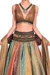 Shop Rocky Star Multi Color Brocade Floral Pattern Plunge V Neck High Waist Lehenga Set Online at Aza Fashions Shop_Rocky Star_Multi Color Brocade Floral Pattern Plunge V Neck High Waist Lehenga Set_Online_at_Aza_Fashions