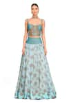 Buy_Rocky Star_Blue Organza And Brocade Woven Floral Pattern Sweetheart Corset And Skirt Set _at_Aza_Fashions