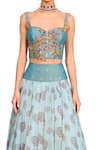 Shop_Rocky Star_Blue Organza And Brocade Woven Floral Pattern Sweetheart Corset And Skirt Set _at_Aza_Fashions