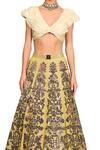 Shop Rocky Star Yellow Organza And Net Floral Patchwork V Neck Godet Lehenga With Ruffle Top Online at Aza Fashions Shop_Rocky Star_Yellow Organza And Net Floral Patchwork V Neck Godet Lehenga With Ruffle Top_Online_at_Aza_Fashions