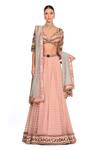 Rocky Star Pink Net, Chanderi Floral Pattern V Neck Embroidered Lehenga Set Online at Aza Fashions Rocky Star_Pink Net, Chanderi Floral Pattern V Neck Embroidered Lehenga Set_Online_at_Aza_Fashions