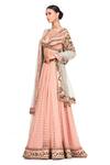 Shop Rocky Star Pink Net, Chanderi Floral Pattern V Neck Embroidered Lehenga Set Online at Aza Fashions Shop_Rocky Star_Pink Net, Chanderi Floral Pattern V Neck Embroidered Lehenga Set_Online_at_Aza_Fashions