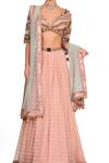 Rocky Star Pink Net, Chanderi Floral Pattern V Neck Embroidered Lehenga Set at Aza Fashions Rocky Star_Pink Net, Chanderi Floral Pattern V Neck Embroidered Lehenga Set_at_Aza_Fashions
