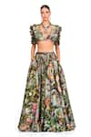 Buy_Rocky Star_Multi Color Raw Silk Printed Floral V Neck Bustier And Lehenga Set _Online_at_Aza_Fashions