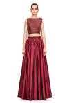 Buy_Rocky Star_Maroon Raw Silk Cutdana, Floral Boat Neck Blouse And Skirt Set_at_Aza_Fashions