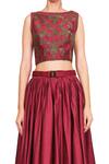Shop_Rocky Star_Maroon Raw Silk Cutdana, Floral Boat Neck Blouse And Skirt Set_Online_at_Aza_Fashions