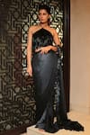 Buy_Reynu Taandon_Grey Chiffon Halter Ruffle Pre-draped Saree _at_Aza_Fashions