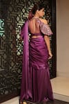 Shop_Reynu Taandon_Purple Chanderi Silk Sweetheart Neck Frill Pre-draped Saree _at_Aza_Fashions