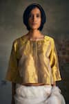 Buy_Shorshe Clothing_Gold Handwoven Tissue Plain Round Blouse _at_Aza_Fashions