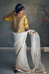 Shorshe Clothing_Gold Handwoven Tissue Plain Round Blouse _Online_at_Aza_Fashions