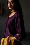 Buy_Shorshe Clothing_Purple Chanderi Lining Shantoon Embroidery Gota Patti Round Blouse _at_Aza_Fashions