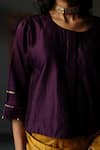 Shorshe Clothing_Purple Chanderi Lining Shantoon Embroidery Gota Patti Round Blouse _Online_at_Aza_Fashions