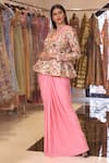 Buy_Reynu Taandon_Pink Pre-draped Saree With Peplum Blouse _at_Aza_Fashions