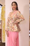 Shop_Reynu Taandon_Pink Pre-draped Saree With Peplum Blouse _at_Aza_Fashions