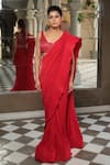 Shop_Reynu Taandon_Red Lycra V Neck Pre-draped Saree With Chanderi Blouse _at_Aza_Fashions