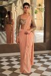 Buy Reynu Taandon Peach Lycra Scoop Neck Pre-draped Saree at Aza Fashions Buy_Reynu Taandon_Peach Lycra Scoop Neck Pre-draped Saree _at_Aza_Fashions