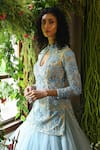 Shop_Reynu Taandon_Blue Net Embroidery Round Erica Kurta And Lehenga Set _at_Aza_Fashions