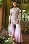Shop_Reynu Taandon_Pink Net, Georgette Round Calla Short Kurta Sharara Set_at_Aza_Fashions