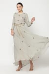 Musal_Grey Georgette Metal And Jute Round Syrah Maxi Dress _Online_at_Aza_Fashions