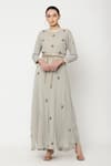 Buy_Musal_Grey Georgette Metal And Jute Round Syrah Maxi Dress _Online_at_Aza_Fashions