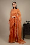 Buy_Ikshita Choudhary_Orange Saree Organza Blouse Chanderi Petticoat Satin Embroidered With_at_Aza_Fashions
