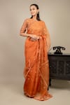 Ikshita Choudhary_Orange Saree Organza Blouse Chanderi Petticoat Satin Embroidered With_Online_at_Aza_Fashions