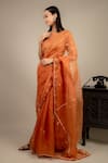 Buy_Ikshita Choudhary_Orange Saree Organza Blouse Chanderi Petticoat Satin Embroidered With_Online_at_Aza_Fashions