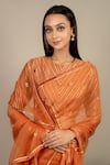 Shop_Ikshita Choudhary_Orange Saree Organza Blouse Chanderi Petticoat Satin Embroidered With_Online_at_Aza_Fashions