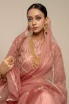 Shop_Ikshita Choudhary_Peach Saree Organza Blouse Chanderi Petticoat Satin Embroidered Floral With_Online_at_Aza_Fashions