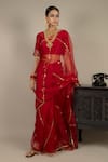 Ikshita Choudhary_Red Saree Organza Blouse Chanderi Petticoat Satin Embroidered Floral Set_Online_at_Aza_Fashions