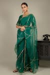 Buy_Ikshita Choudhary_Green Organza Embroidered Saree With Chanderi Blouse_at_Aza_Fashions