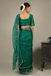 Shop_Ikshita Choudhary_Green Organza Embroidered Saree With Chanderi Blouse_at_Aza_Fashions