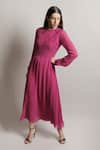 Buy_Swatee Singh_Pink Georgette Solid Round Ruched Maxi Dress  _at_Aza_Fashions