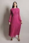 Swatee Singh_Pink Georgette Solid Round Ruched Maxi Dress  _Online_at_Aza_Fashions