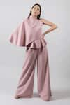 Buy_Swatee Singh_Pink Crepe Solid High Peplum Jumpsuit With Cape _at_Aza_Fashions