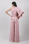 Shop_Swatee Singh_Pink Crepe Solid High Peplum Jumpsuit With Cape _at_Aza_Fashions