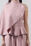 Shop_Swatee Singh_Pink Crepe Solid High Peplum Jumpsuit With Cape _Online_at_Aza_Fashions