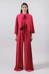 Buy_Swatee Singh_Pink Crepe Solid High Cape Jumpsuit _at_Aza_Fashions