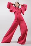 Swatee Singh_Pink Crepe Solid High Cape Jumpsuit _Online_at_Aza_Fashions