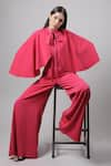 Buy_Swatee Singh_Pink Crepe Solid High Cape Jumpsuit _Online_at_Aza_Fashions