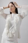 Buy_Swatee Singh_White Crepe Boat Textured Frill Top _at_Aza_Fashions