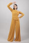 Buy_Swatee Singh_Yellow Crepe Solid One Shoulder Ruched Jumpsuit _at_Aza_Fashions