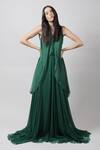 Buy_Swatee Singh_Green Georgette Solid V Neck Asymmetric Cape Gown  _at_Aza_Fashions