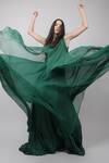 Buy_Swatee Singh_Green Georgette Solid V Neck Asymmetric Cape Gown  _Online_at_Aza_Fashions