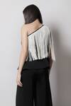 Shop_Swatee Singh_Black Crepe Fringes One Shoulder Top _at_Aza_Fashions