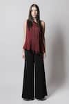 Swatee Singh_Maroon Crepe Fringes One Shoulder Top _Online_at_Aza_Fashions