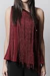 Buy_Swatee Singh_Maroon Crepe Fringes One Shoulder Top _Online_at_Aza_Fashions